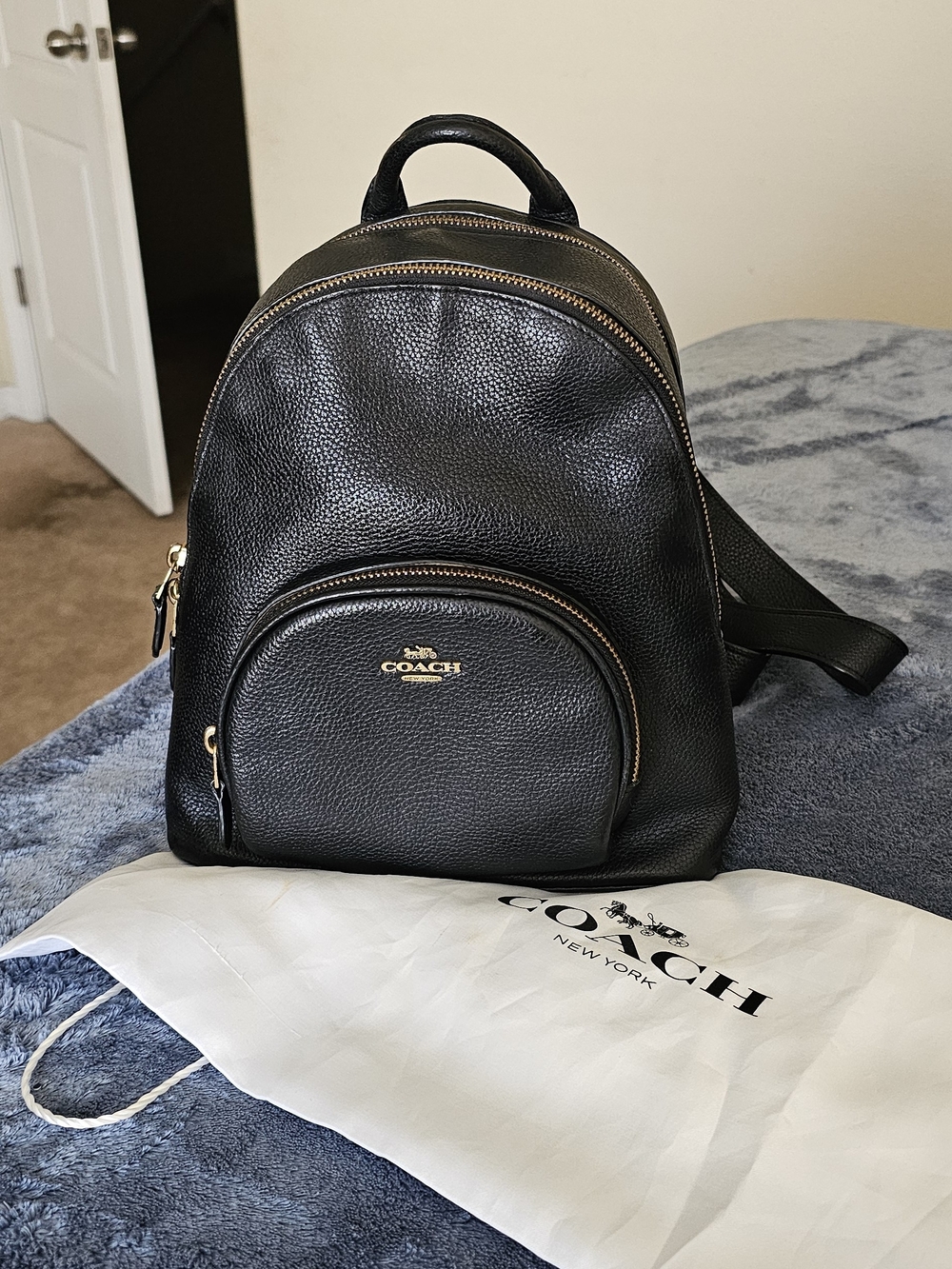 Coach Black Pebbled Leather Mini Backpack with Gold Hardware
